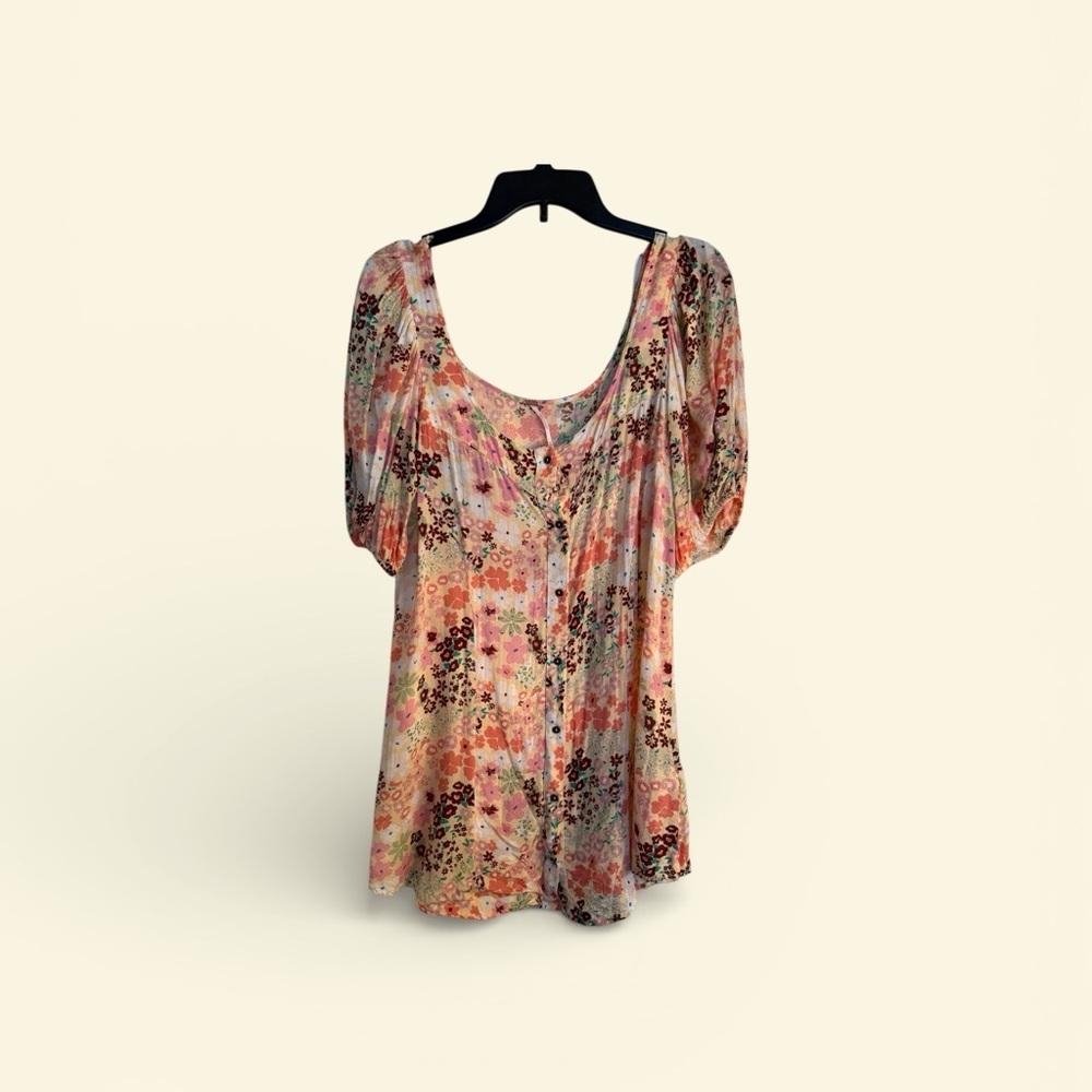 Free People Floral Mini Dress in Pink, coral and White on a Yellow Background - Picture 8 of 8